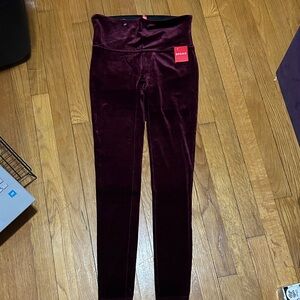 SPANX Deep Burgundy Red Velvet Leggings size large - NWT